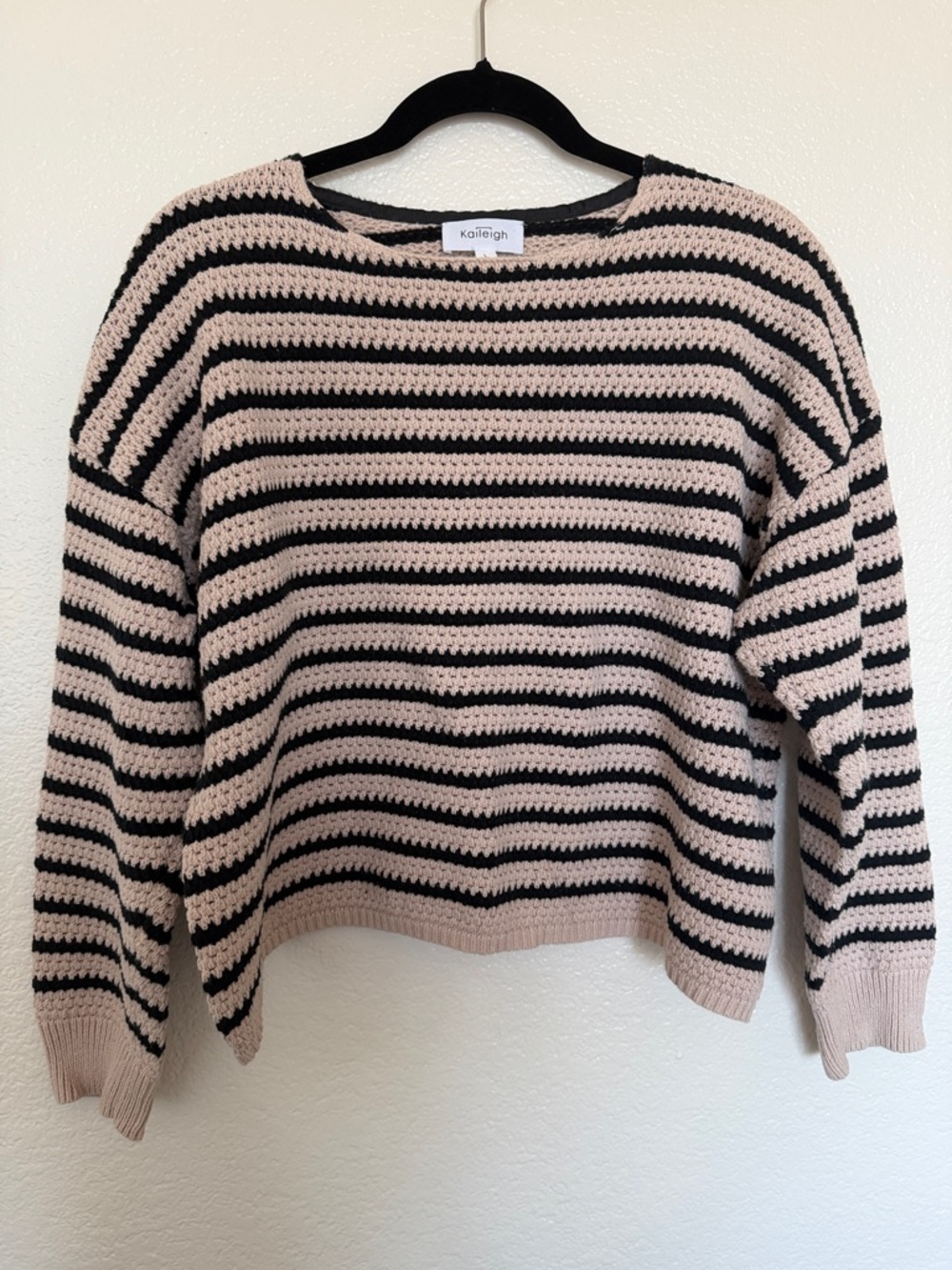 Striped Crewneck Sweater - Beige and Black - 100% Cotton